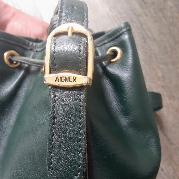 Vintage Etienne Aigner drawstring bucket bag Hunter Green OS ethan agner - Picture 7 of 7